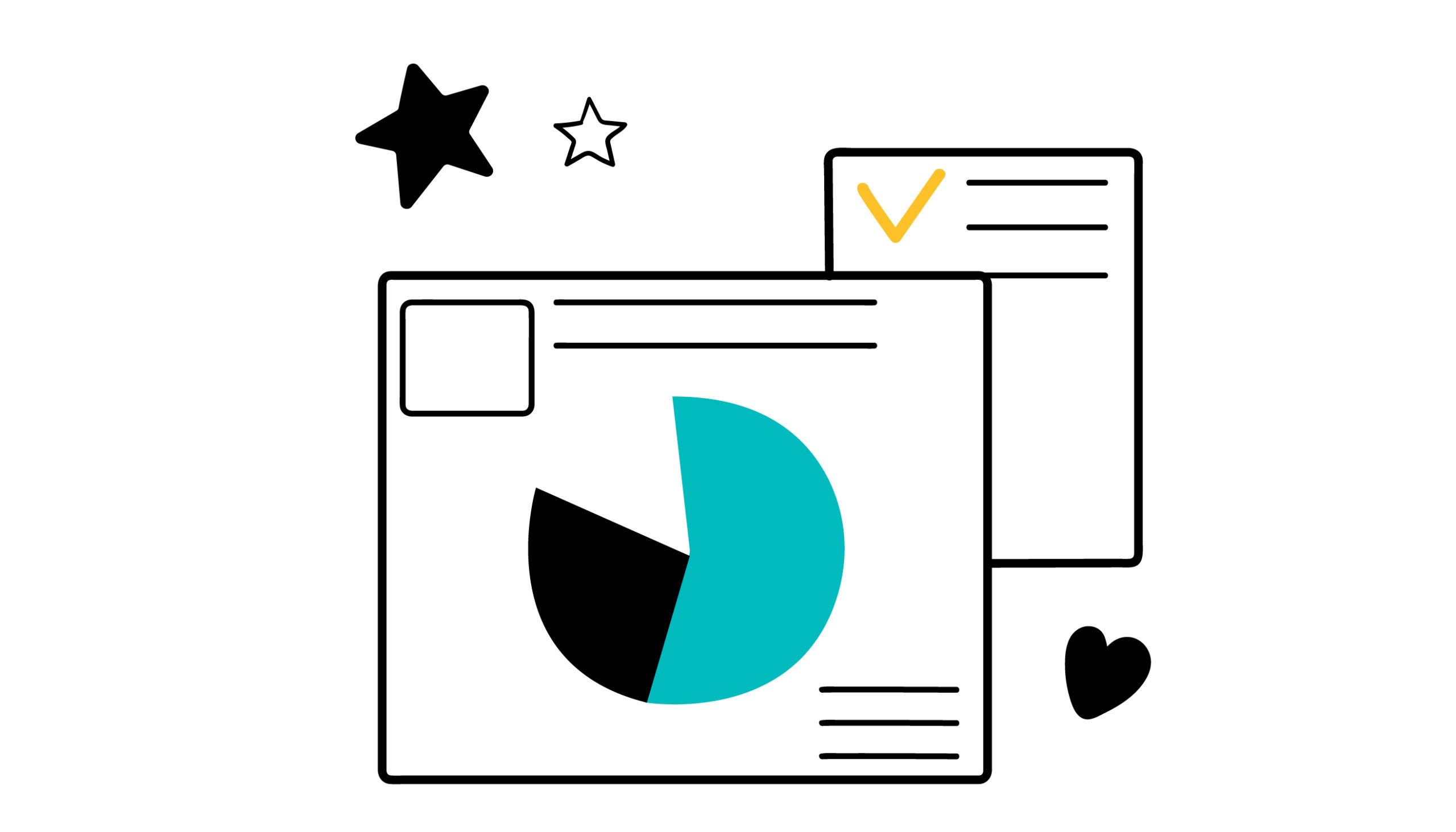 Illustration of pages with text and charts