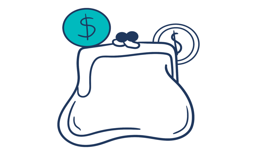 Illustration of a purse with dollar coins